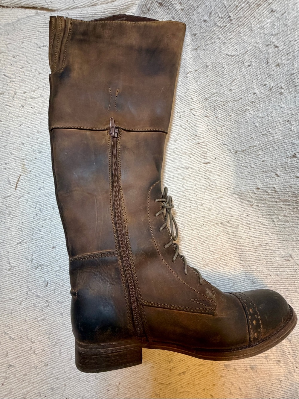 Jeffrey Campbell Distressed Brown Lace-Up Tall Riding Boots - Picture 2 of 11
